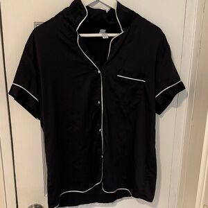 Stars Above Black with white piping silky pj set pajamas